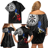 Philippines Strong Family Matching Off Shoulder Short Dress and Hawaiian Shirt Filipino Map Polynesian Tattoo - Polynesian Pride