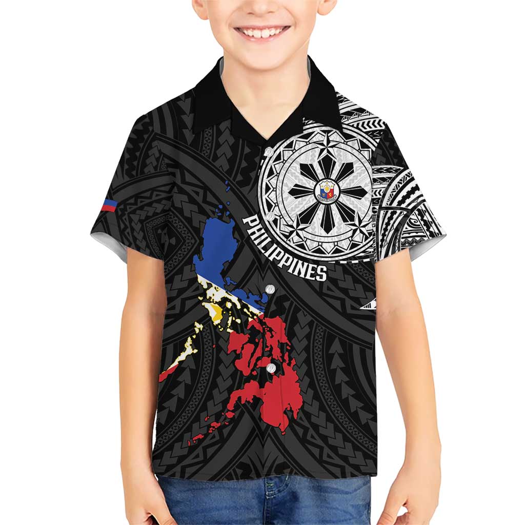 Philippines Strong Kid Hawaiian Shirt Filipino Map Polynesian Tattoo - Polynesian Pride