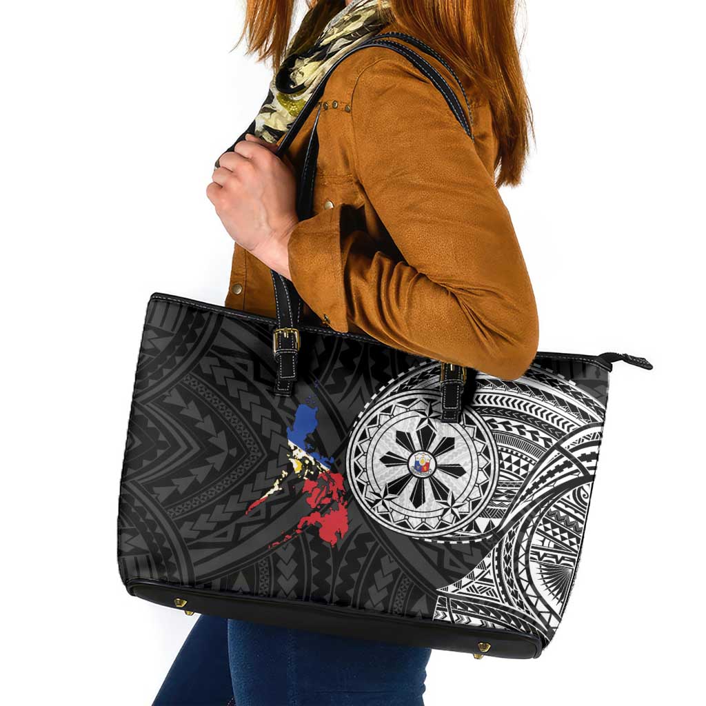 Philippines Strong Leather Tote Bag Filipino Map Polynesian Tattoo - Polynesian Pride