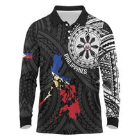 Philippines Strong Long Sleeve Polo Shirt Filipino Map Polynesian Tattoo - Polynesian Pride