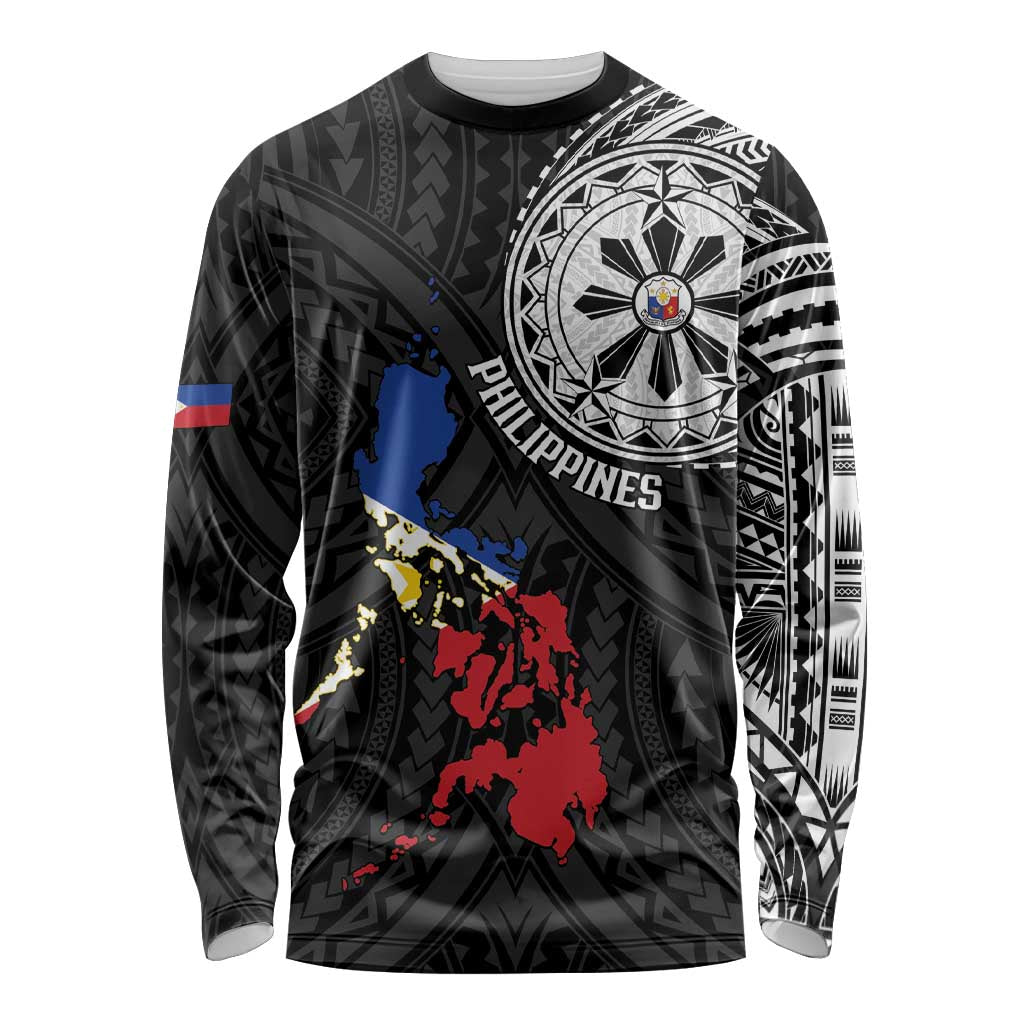 Philippines Strong Long Sleeve Shirt Filipino Map Polynesian Tattoo - Polynesian Pride