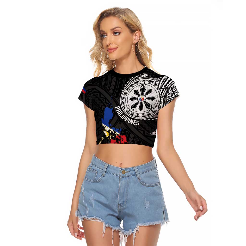 Philippines Strong Raglan Cropped T Shirt Filipino Map Polynesian Tattoo - Polynesian Pride