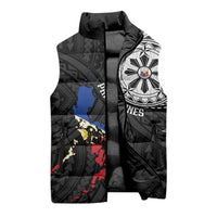 Philippines Strong Sleeveless Puffer Jacket Filipino Map Polynesian Tattoo - Polynesian Pride