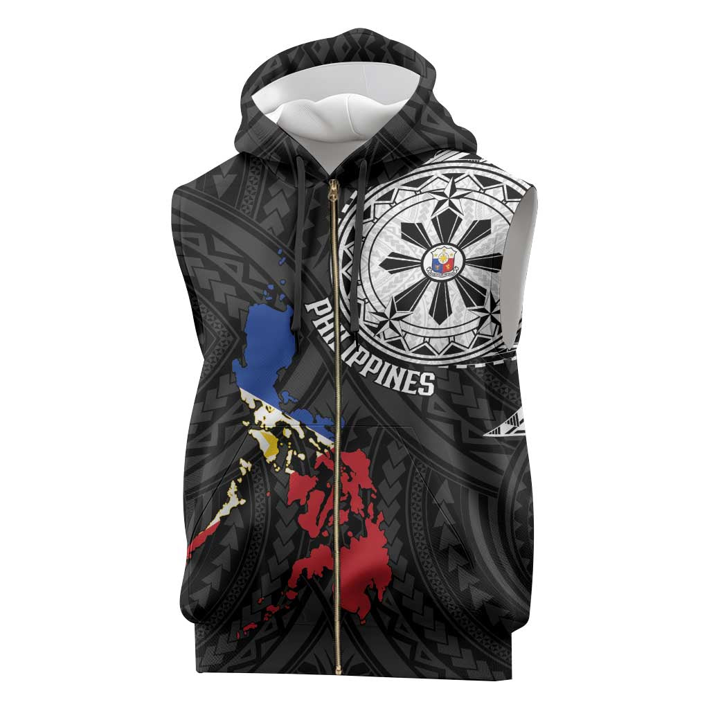 Philippines Strong Sleeveless Zip Hoodie Filipino Map Polynesian Tattoo - Polynesian Pride