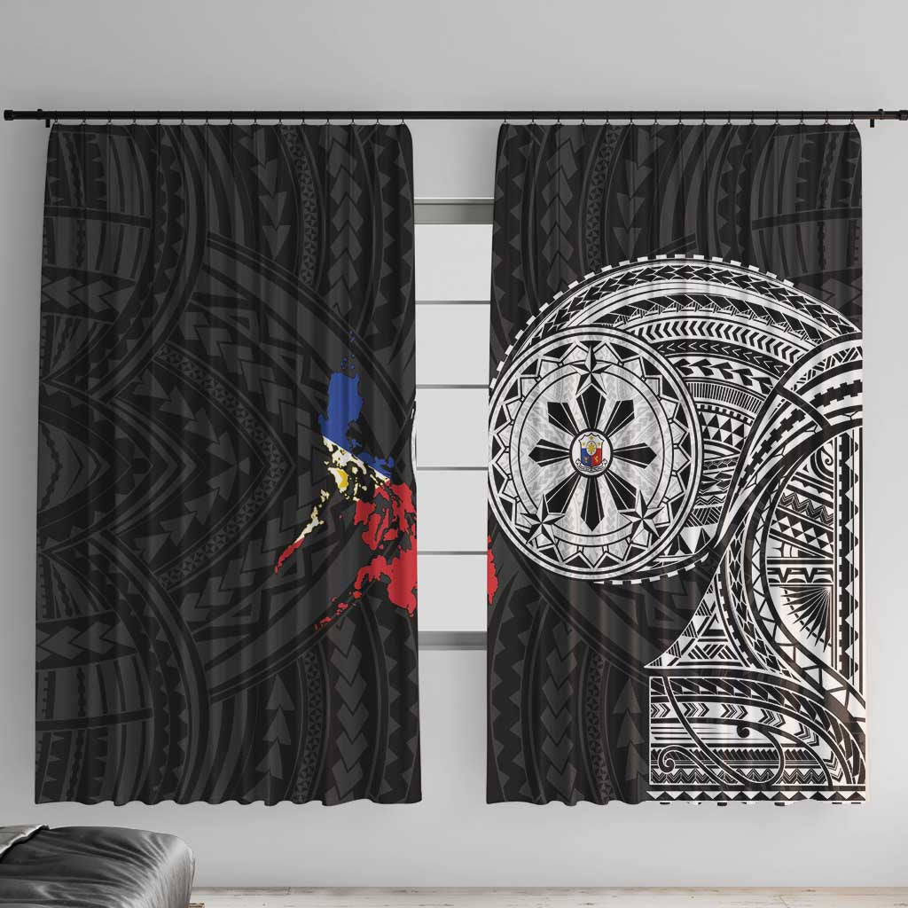 Philippines Strong Window Curtain Filipino Map Polynesian Tattoo - Polynesian Pride