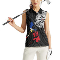 Philippines Strong Women Sleeveless Polo Shirt Filipino Map Polynesian Tattoo - Polynesian Pride