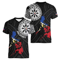 Philippines Strong Women V-Neck T-Shirt Filipino Map Polynesian Tattoo - Polynesian Pride