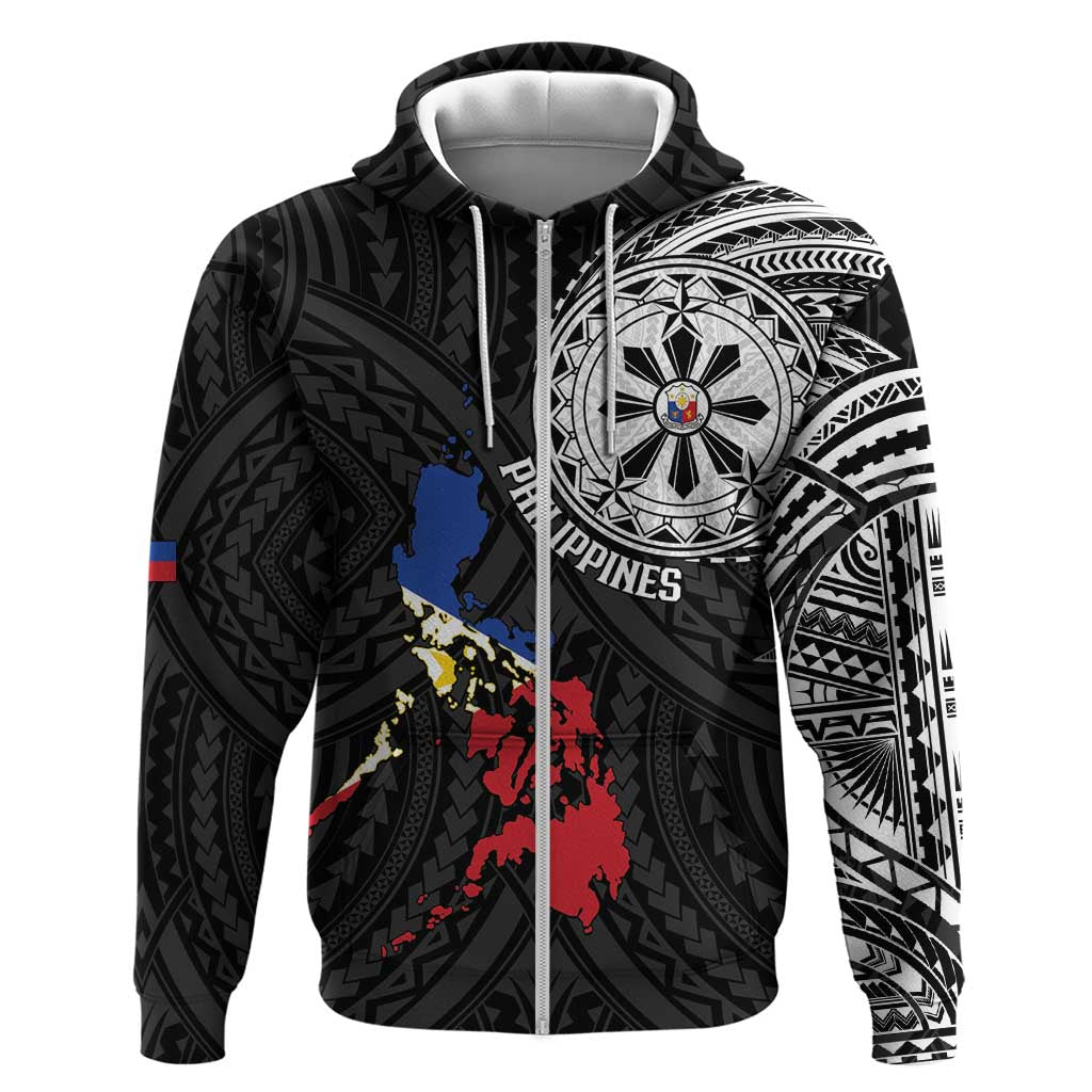 Philippines Strong Zip Hoodie Filipino Map Polynesian Tattoo - Polynesian Pride