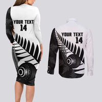 New Zealand Lawn Bowls Custom Couples Matching Long Sleeve Bodycon Dress and Long Sleeve Button Shirt Aotearoa Silver Fern - Polynesian Pride