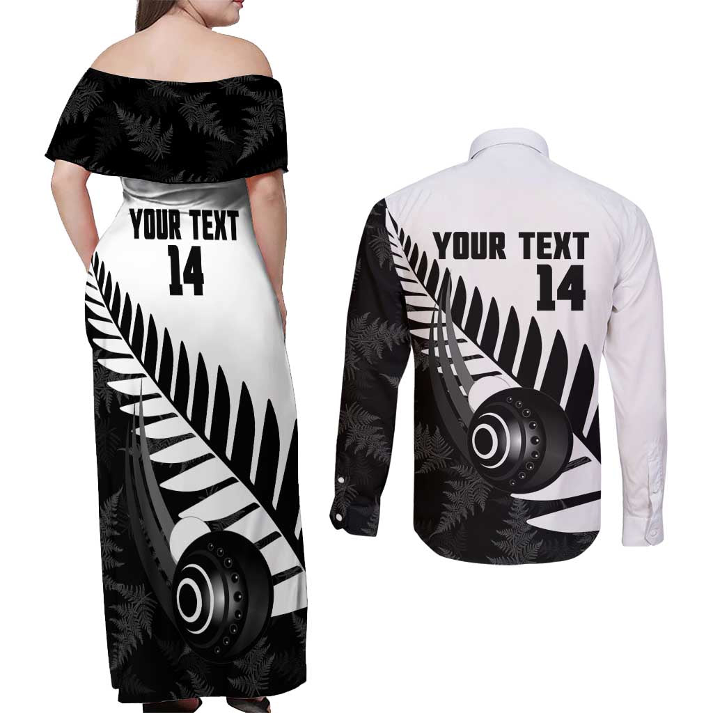 New Zealand Lawn Bowls Custom Couples Matching Off Shoulder Maxi Dress and Long Sleeve Button Shirt Aotearoa Silver Fern - Polynesian Pride