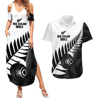 New Zealand Lawn Bowls Custom Couples Matching Summer Maxi Dress and Hawaiian Shirt Aotearoa Silver Fern - Polynesian Pride