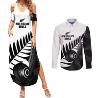 New Zealand Lawn Bowls Custom Couples Matching Summer Maxi Dress and Long Sleeve Button Shirt Aotearoa Silver Fern - Polynesian Pride
