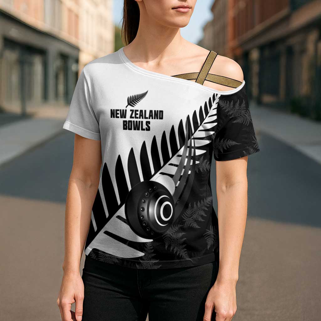 New Zealand Lawn Bowls Custom Cross Shoulder Shirt Aotearoa Silver Fern - Polynesian Pride