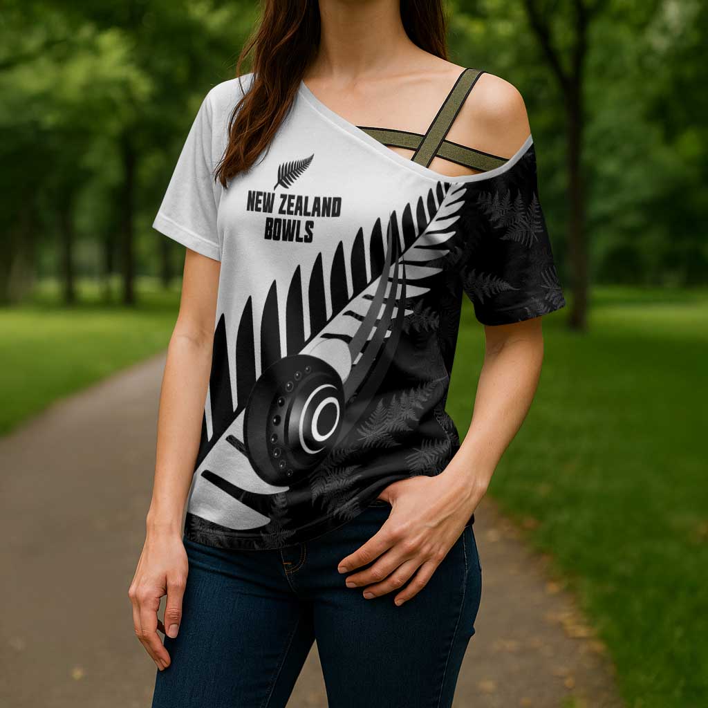 New Zealand Lawn Bowls Custom Cross Shoulder Shirt Aotearoa Silver Fern - Polynesian Pride