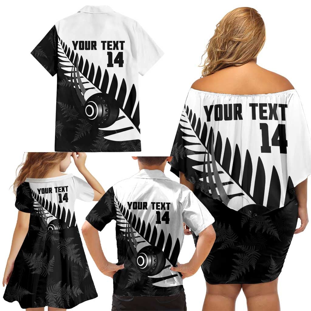 New Zealand Lawn Bowls Custom Family Matching Off Shoulder Short Dress and Hawaiian Shirt Aotearoa Silver Fern - Polynesian Pride