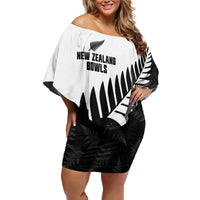 New Zealand Lawn Bowls Custom Family Matching Off Shoulder Short Dress and Hawaiian Shirt Aotearoa Silver Fern - Polynesian Pride