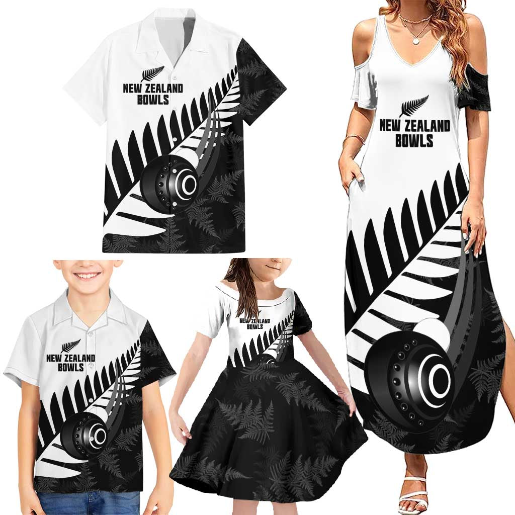 New Zealand Lawn Bowls Custom Family Matching Summer Maxi Dress and Hawaiian Shirt Aotearoa Silver Fern - Polynesian Pride