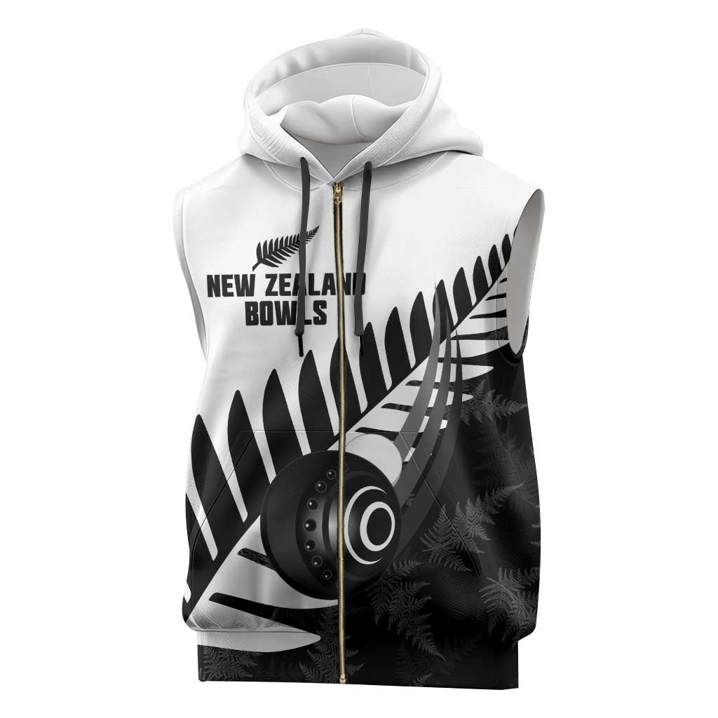 New Zealand Lawn Bowls Custom Sleeveless Zip Hoodie Aotearoa Silver Fern - Polynesian Pride