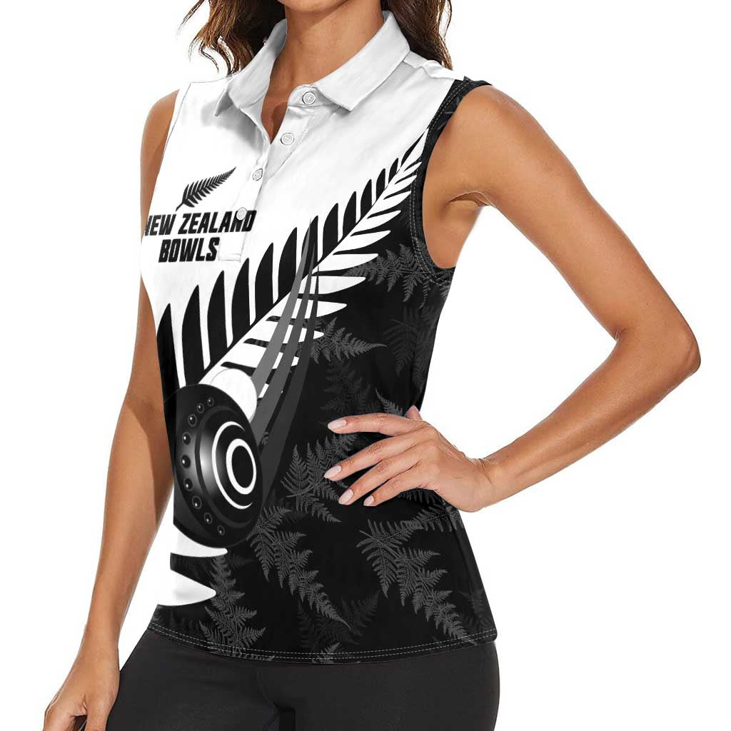 New Zealand Lawn Bowls Custom Women Sleeveless Polo Shirt Aotearoa Silver Fern - Polynesian Pride