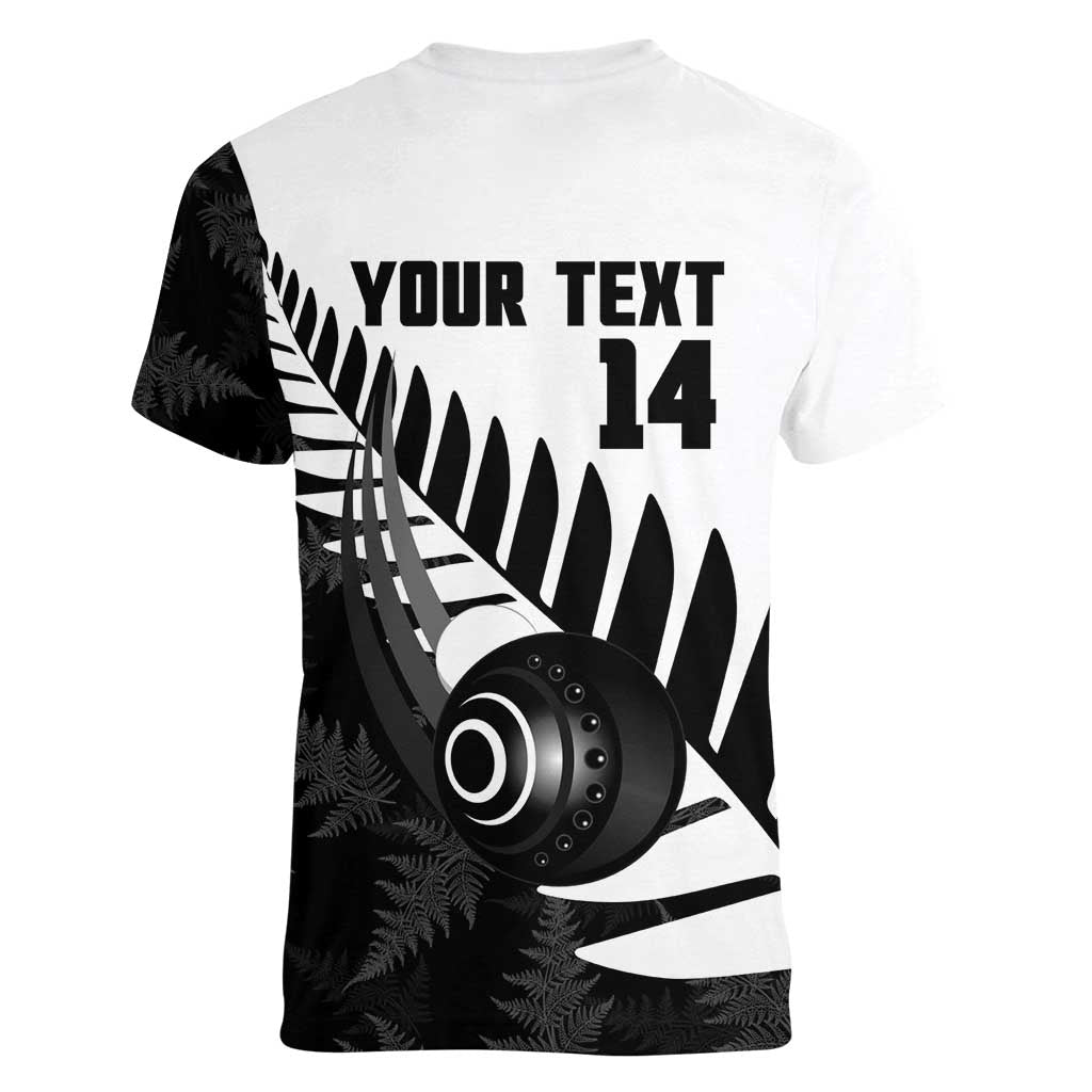 New Zealand Lawn Bowls Custom Women V-Neck T-Shirt Aotearoa Silver Fern - Polynesian Pride