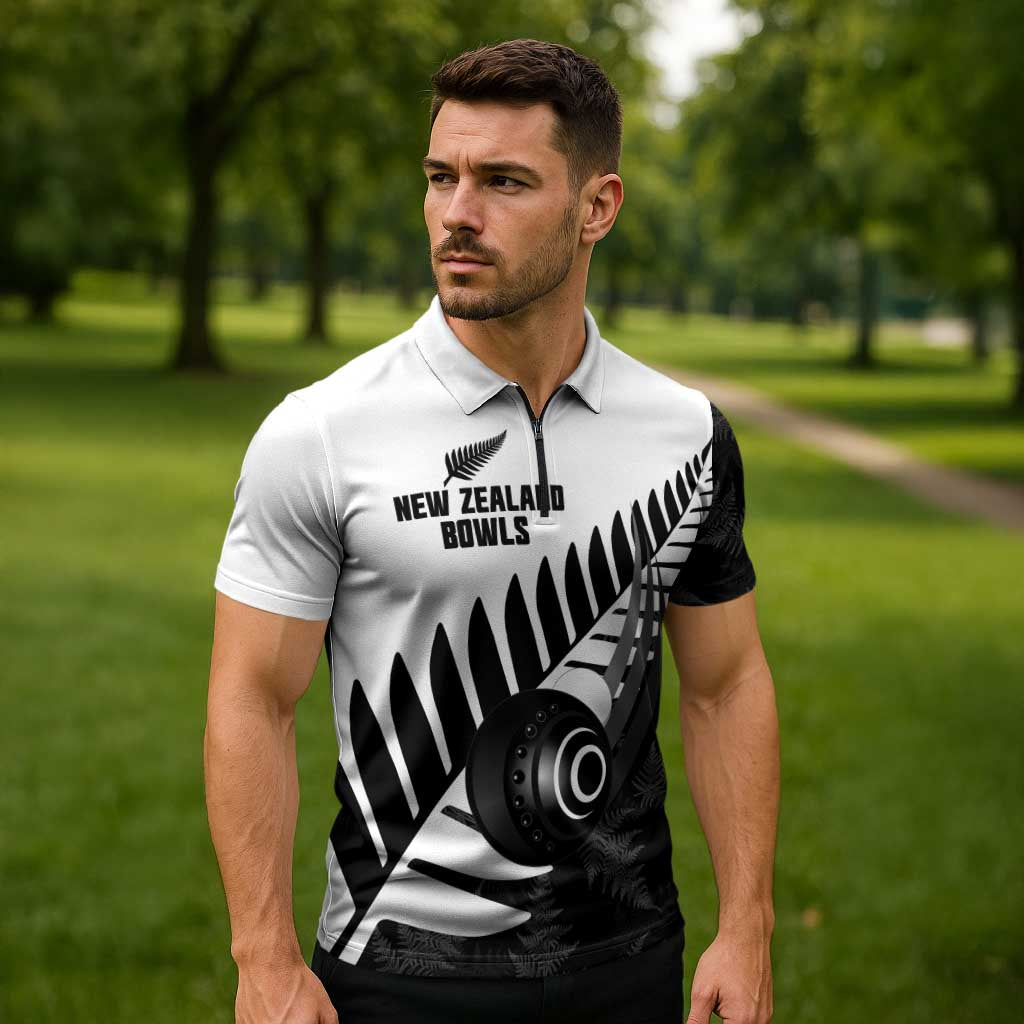 New Zealand Lawn Bowls Custom Zipper Polo Shirt Aotearoa Silver Fern - Polynesian Pride