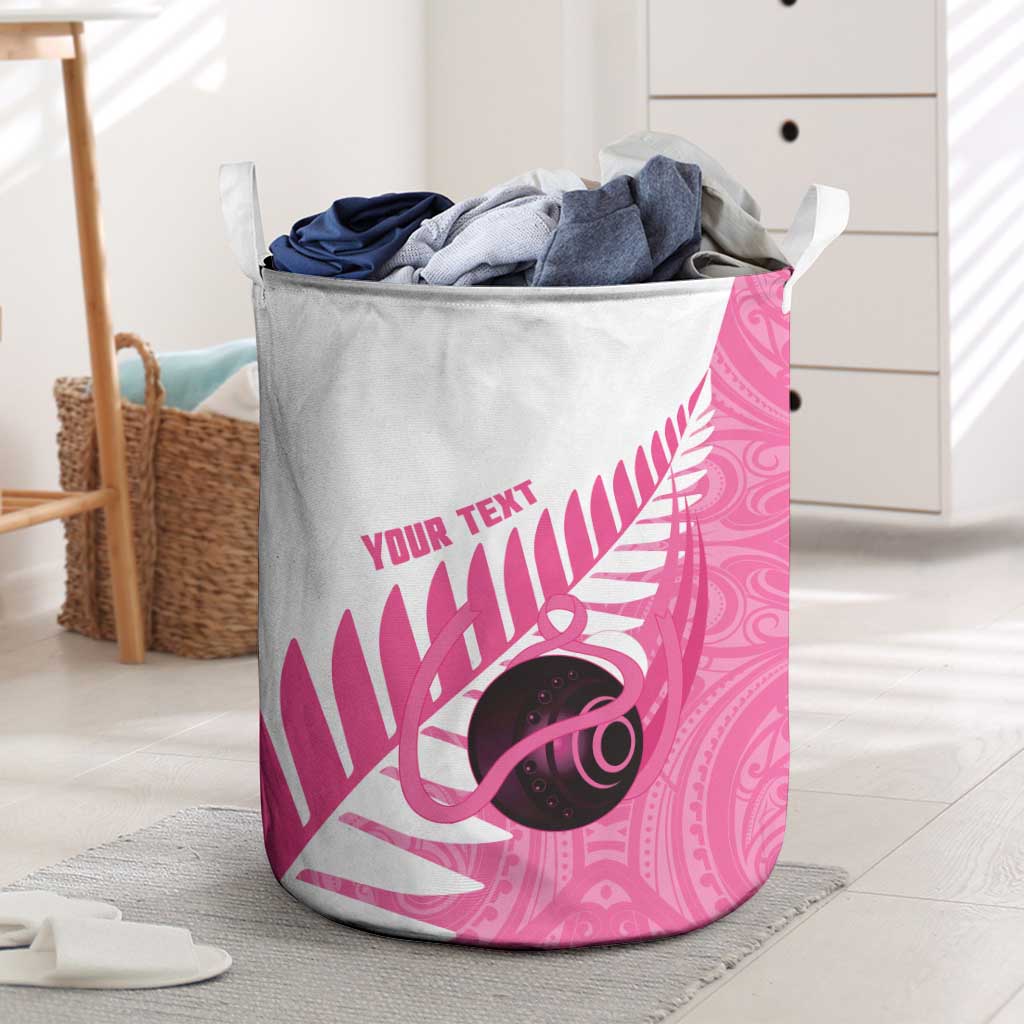 New Zealand Lawn Bowls Breast Cancer Custom Laundry Basket Aotearoa Maori Silver Fern Pink Ribbon LT14 Pink - Polynesian Pride