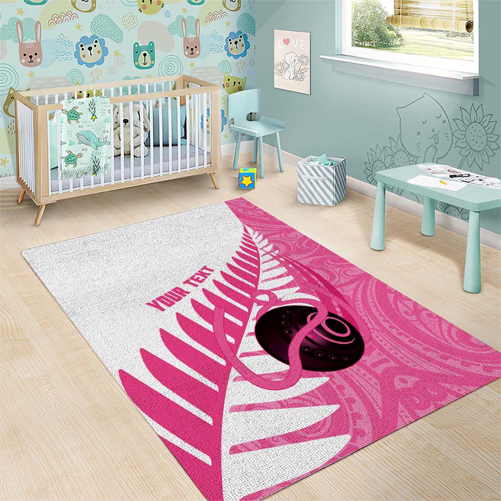 New Zealand Lawn Bowls Breast Cancer Custom Area Rug Aotearoa Maori Silver Fern Pink Ribbon - Polynesian Pride