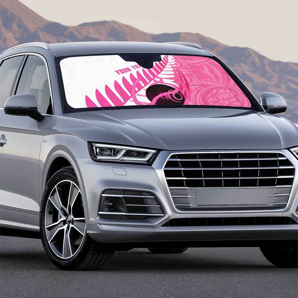 New Zealand Lawn Bowls Breast Cancer Custom Auto Sun Shade Aotearoa Maori Silver Fern Pink Ribbon - Polynesian Pride