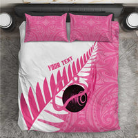 New Zealand Lawn Bowls Breast Cancer Custom Bedding Set Aotearoa Maori Silver Fern Pink Ribbon - Polynesian Pride
