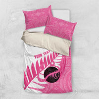 New Zealand Lawn Bowls Breast Cancer Custom Bedding Set Aotearoa Maori Silver Fern Pink Ribbon - Polynesian Pride