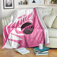 New Zealand Lawn Bowls Breast Cancer Custom Blanket Aotearoa Maori Silver Fern Pink Ribbon - Polynesian Pride
