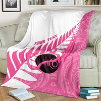 New Zealand Lawn Bowls Breast Cancer Custom Blanket Aotearoa Maori Silver Fern Pink Ribbon - Polynesian Pride