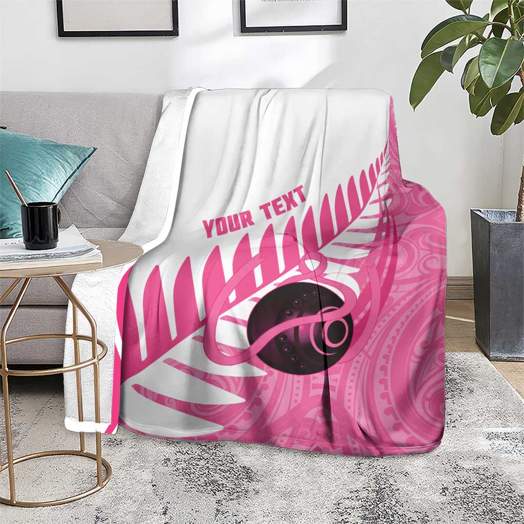 New Zealand Lawn Bowls Breast Cancer Custom Blanket Aotearoa Maori Silver Fern Pink Ribbon - Polynesian Pride
