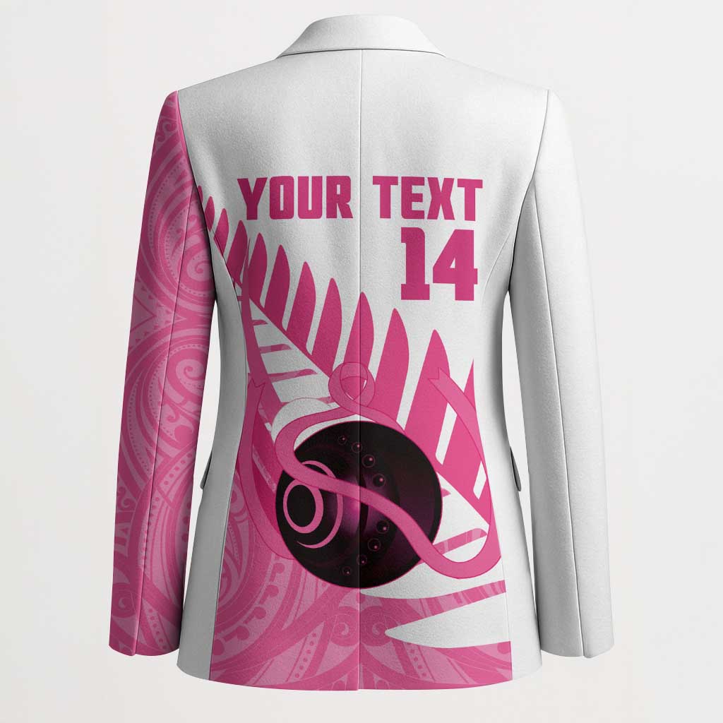 New Zealand Lawn Bowls Breast Cancer Custom Blazer Aotearoa Maori Silver Fern Pink Ribbon - Polynesian Pride