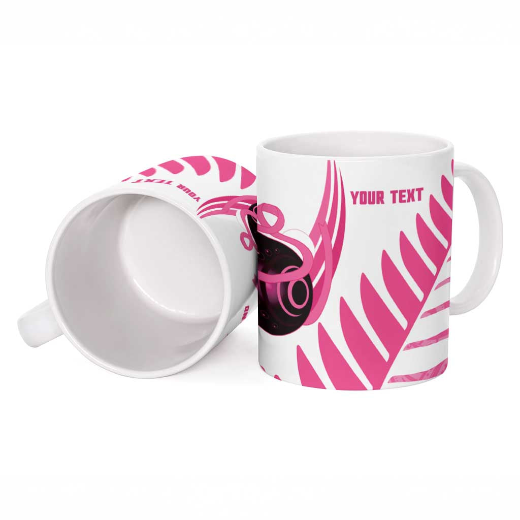 New Zealand Lawn Bowls Breast Cancer Custom Ceramic Mug Aotearoa Maori Silver Fern Pink Ribbon - Polynesian Pride