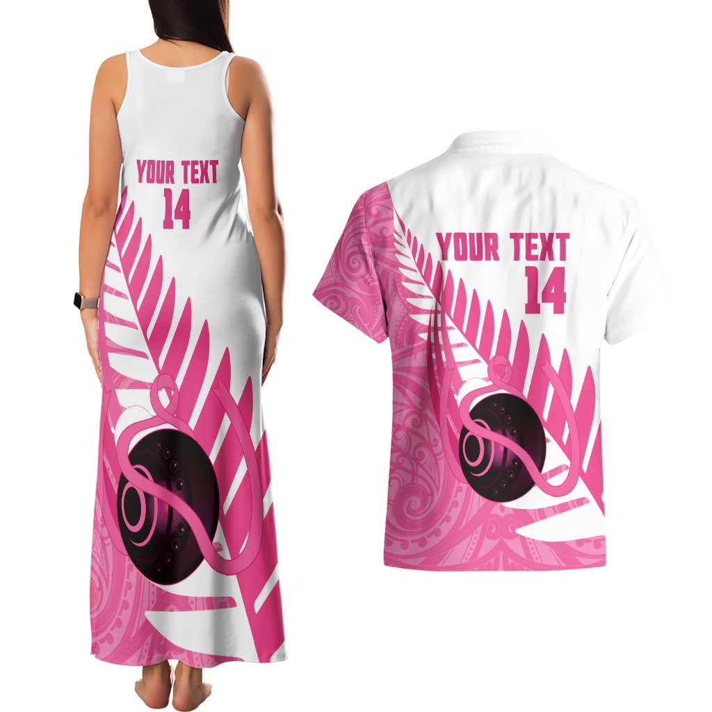 New Zealand Lawn Bowls Breast Cancer Custom Couples Matching Tank Maxi Dress and Hawaiian Shirt Aotearoa Maori Silver Fern Pink Ribbon - Polynesian Pride
