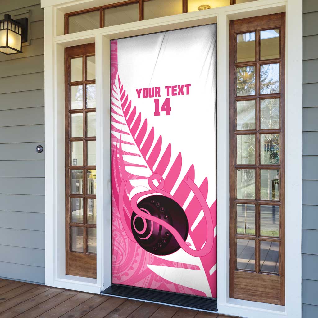 New Zealand Lawn Bowls Breast Cancer Custom Door Cover Aotearoa Maori Silver Fern Pink Ribbon - Polynesian Pride