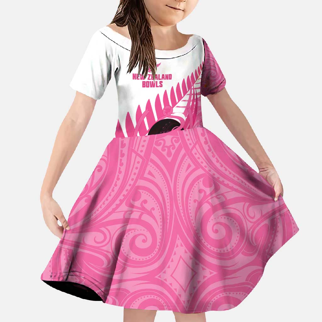 New Zealand Lawn Bowls Breast Cancer Custom Family Matching Short Sleeve Bodycon Dress and Hawaiian Shirt Aotearoa Maori Silver Fern Pink Ribbon - Polynesian Pride