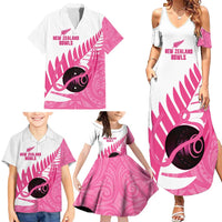 New Zealand Lawn Bowls Breast Cancer Custom Family Matching Summer Maxi Dress and Hawaiian Shirt Aotearoa Maori Silver Fern Pink Ribbon - Polynesian Pride