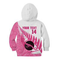 New Zealand Lawn Bowls Breast Cancer Custom Kid Hoodie Aotearoa Maori Silver Fern Pink Ribbon - Polynesian Pride