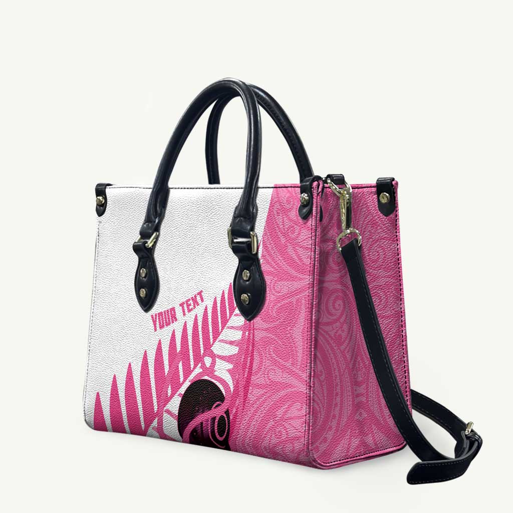 New Zealand Lawn Bowls Breast Cancer Custom Leather Bag Aotearoa Maori Silver Fern Pink Ribbon - Polynesian Pride
