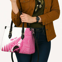 New Zealand Lawn Bowls Breast Cancer Custom Leather Bag Aotearoa Maori Silver Fern Pink Ribbon - Polynesian Pride