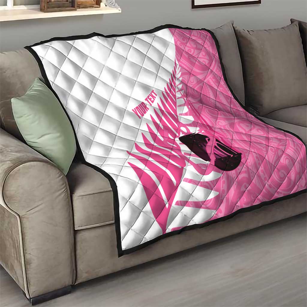New Zealand Lawn Bowls Breast Cancer Custom Quilt Aotearoa Maori Silver Fern Pink Ribbon - Polynesian Pride