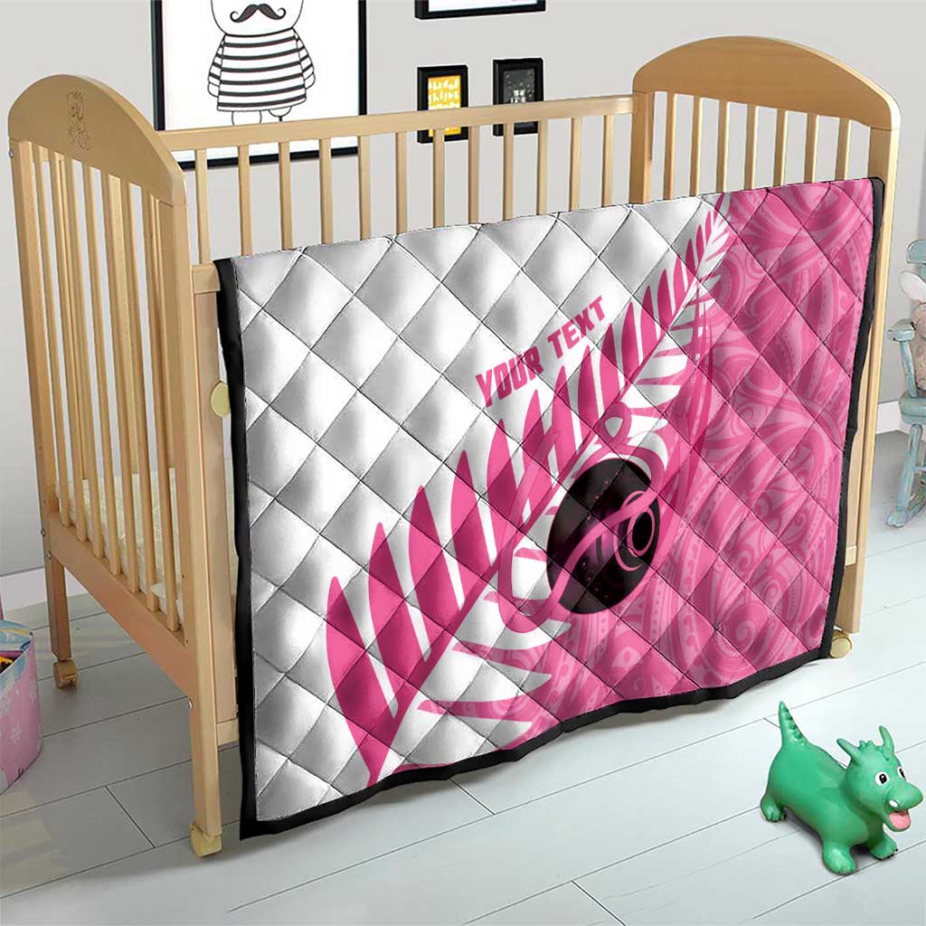 New Zealand Lawn Bowls Breast Cancer Custom Quilt Aotearoa Maori Silver Fern Pink Ribbon - Polynesian Pride