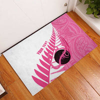 New Zealand Lawn Bowls Breast Cancer Custom Rubber Doormat Aotearoa Maori Silver Fern Pink Ribbon - Polynesian Pride