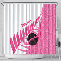 New Zealand Lawn Bowls Breast Cancer Custom Shower Curtain Aotearoa Maori Silver Fern Pink Ribbon - Polynesian Pride