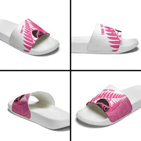 New Zealand Lawn Bowls Breast Cancer Custom Slide Sandals Aotearoa Maori Silver Fern Pink Ribbon - Polynesian Pride