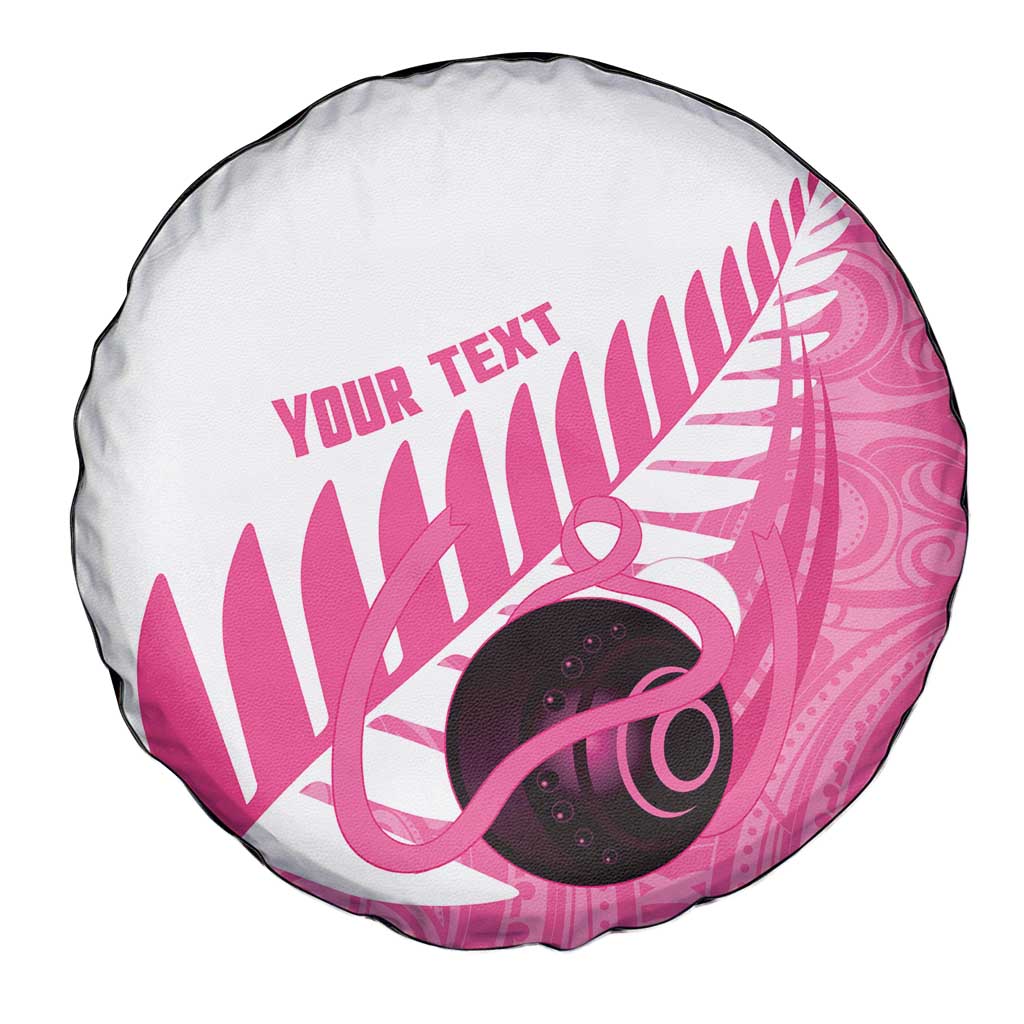 New Zealand Lawn Bowls Breast Cancer Custom Spare Tire Cover Aotearoa Maori Silver Fern Pink Ribbon - Polynesian Pride