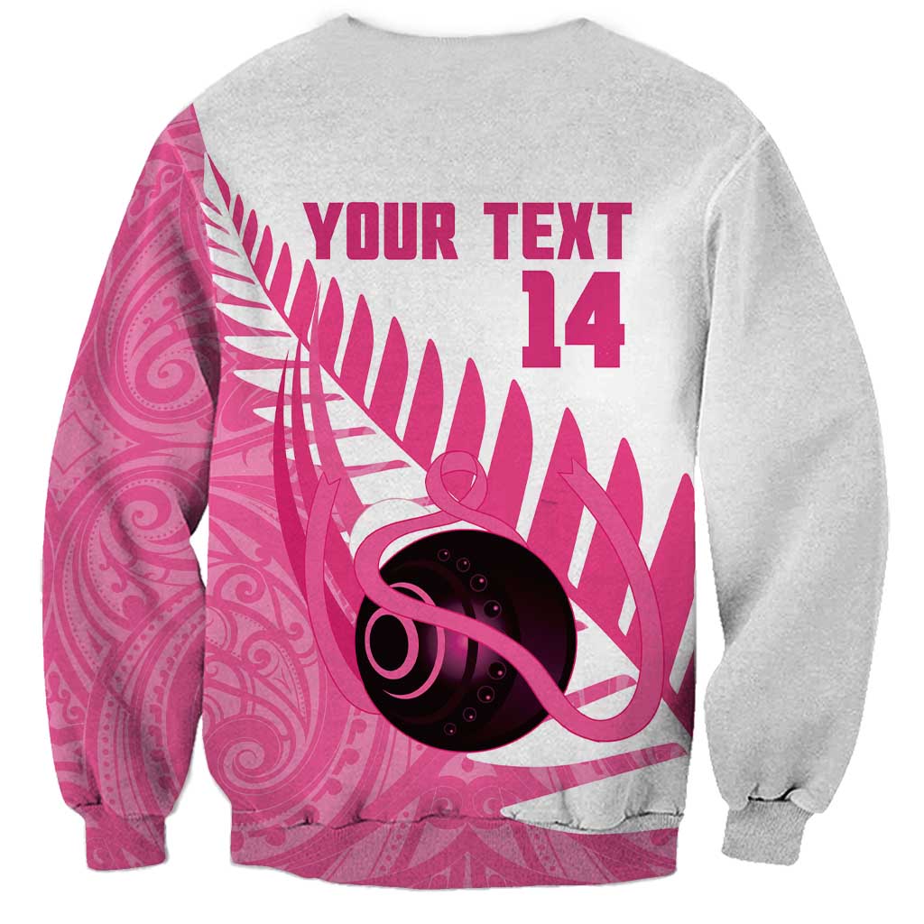 New Zealand Lawn Bowls Breast Cancer Custom Sweatshirt Aotearoa Maori Silver Fern Pink Ribbon - Polynesian Pride