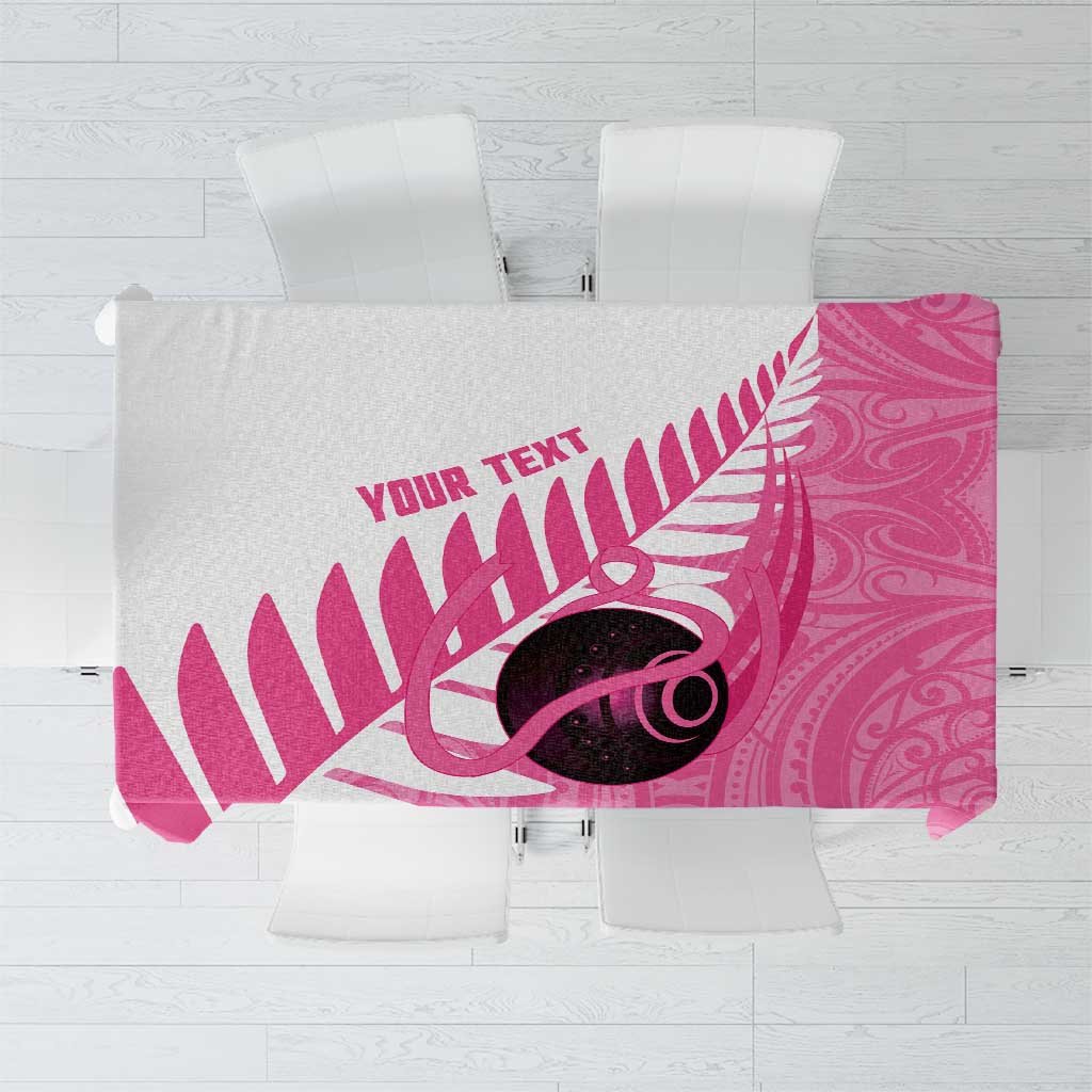 New Zealand Lawn Bowls Breast Cancer Custom Tablecloth Aotearoa Maori Silver Fern Pink Ribbon - Polynesian Pride